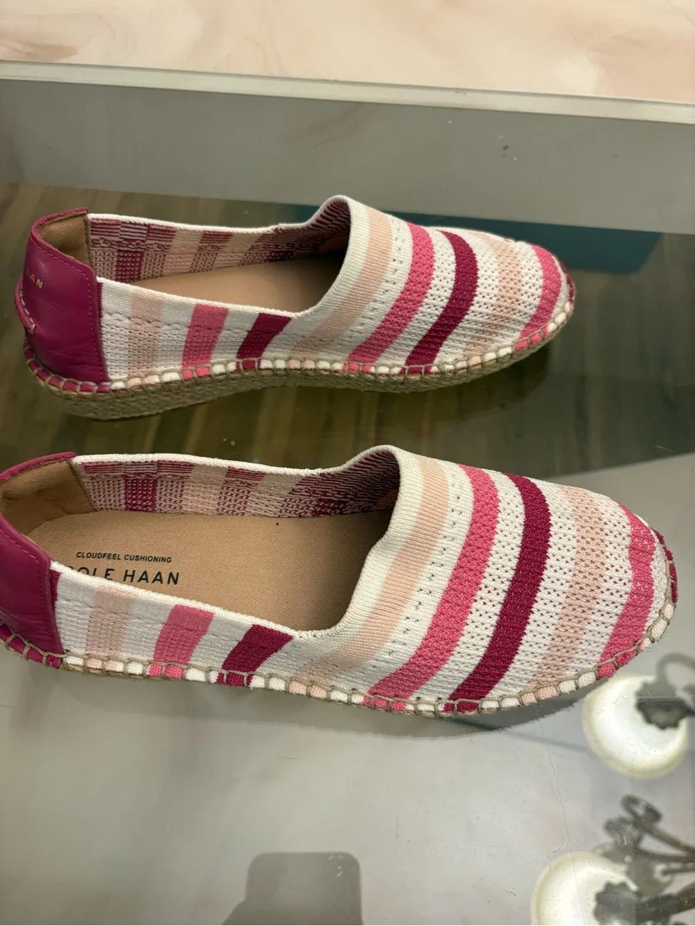 Pink White Striped Cole Haan Cloudfeel Grand Espadrille Sandal Shoes Size 7.5B
